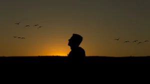 a man viewing the sunset seems to think deep