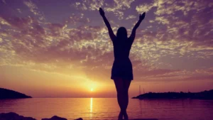 blissful woman on a sunset view